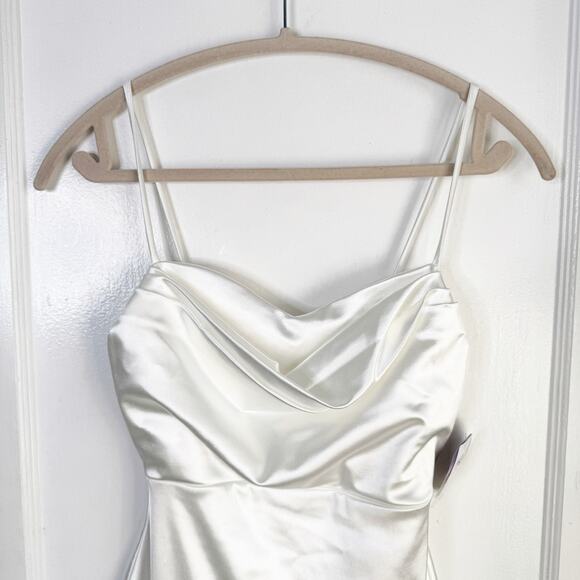 Windsor Lola High Slit White Satin Maxi Dress Bridal Event Sexy Dance NEW Size S - Picture 4 of 16